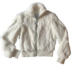 Wilsons Leather Maxima Women’s Collared Zip Up White Rabbit Fur Bomber Jacket M